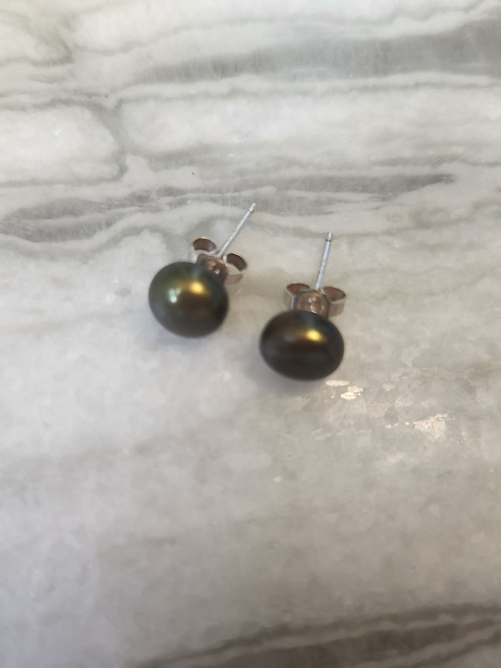 Chocolate Peacock Pearl Stud Earrings, 7mm, Sterling Silver